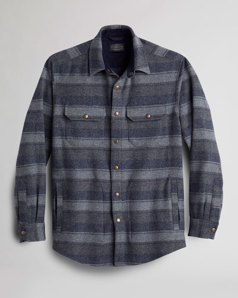 MEN'S STRIPE LAMBSWOOL TWILL SNAP-FRONT SHIRT IN GREY MIX/NAVY STRIPE image number 1