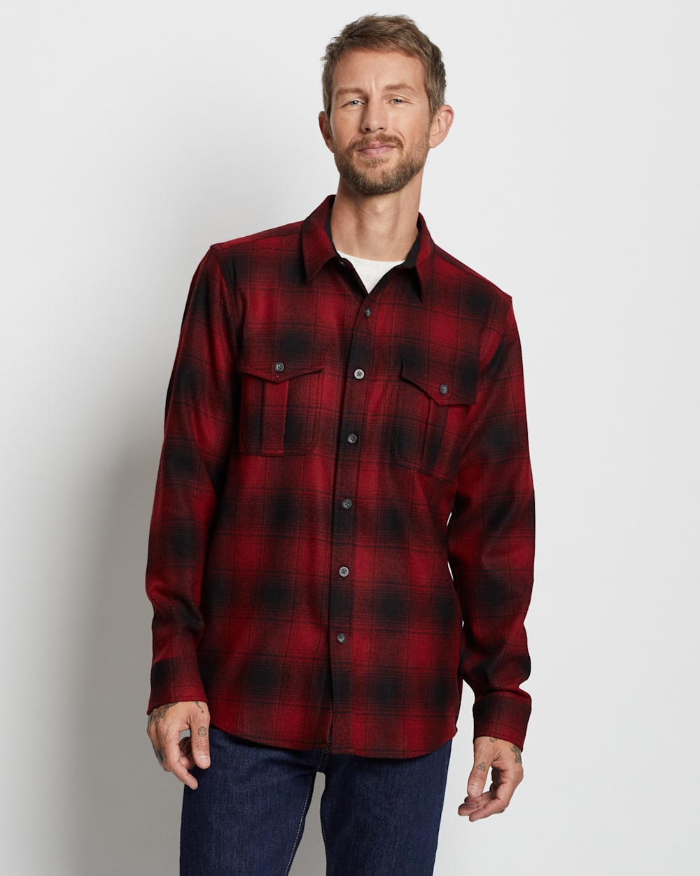 ALTERNATE VIEW OF MEN'S PLAID SCOUT SHIRT IN RED/BLACK BUFFALO CHECK image number 5