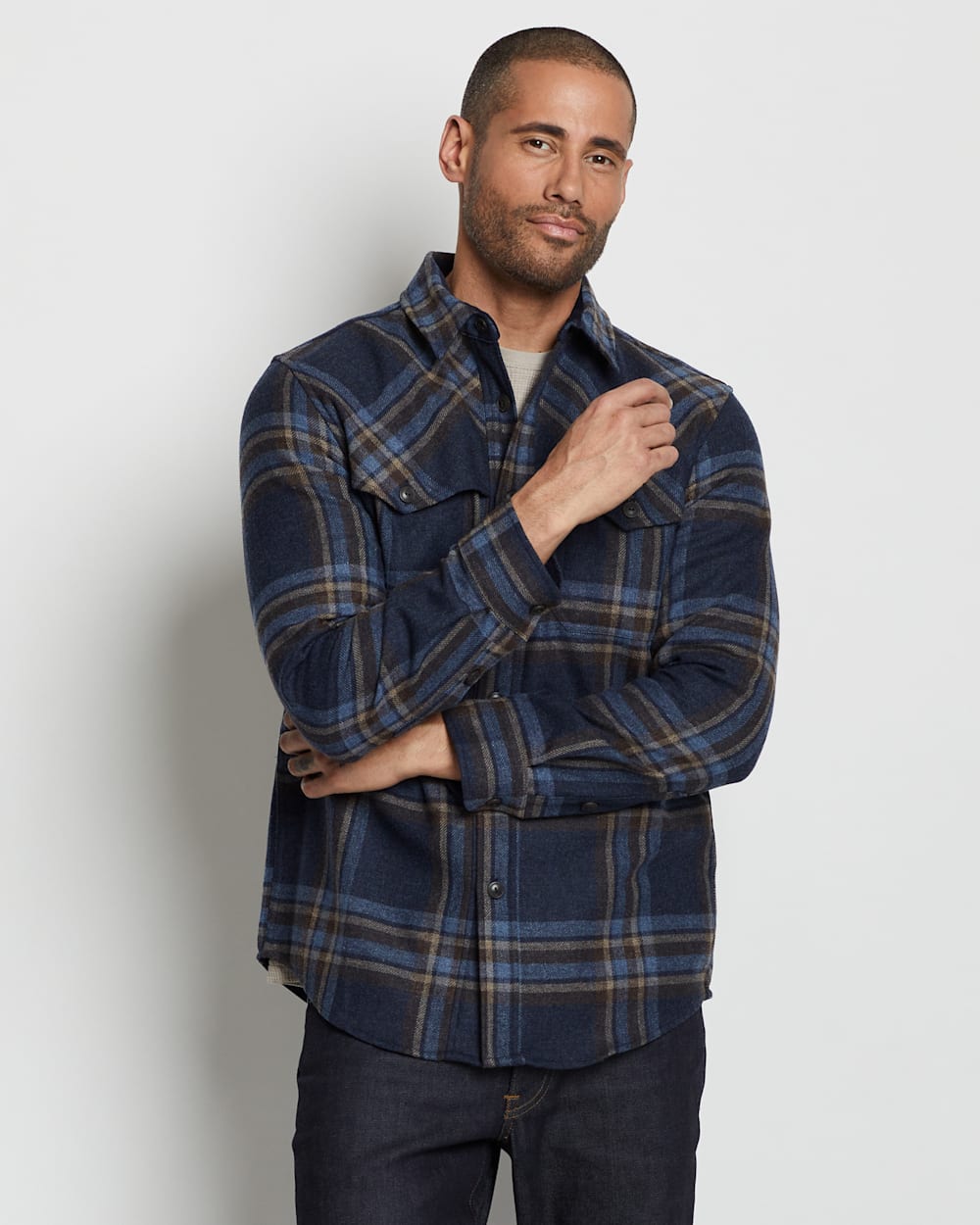 ALTERNATE VIEW OF MEN'S WESTON SHIRT IN NAVY MIX/BROWN MIX PLAID image number 2
