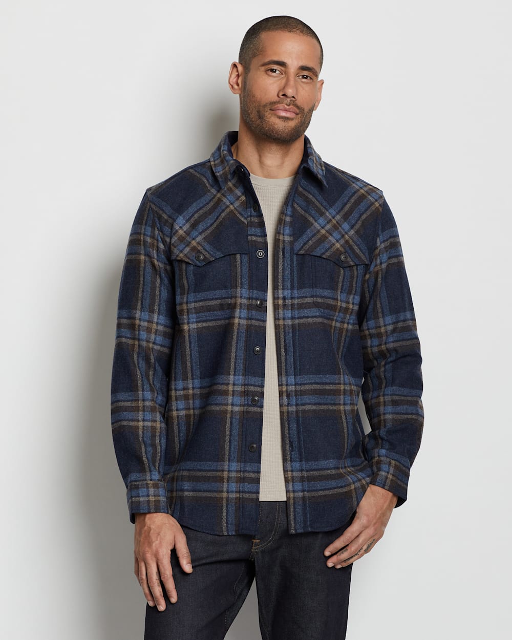 ALTERNATE VIEW OF MEN'S WESTON SHIRT IN NAVY MIX/BROWN MIX PLAID image number 6