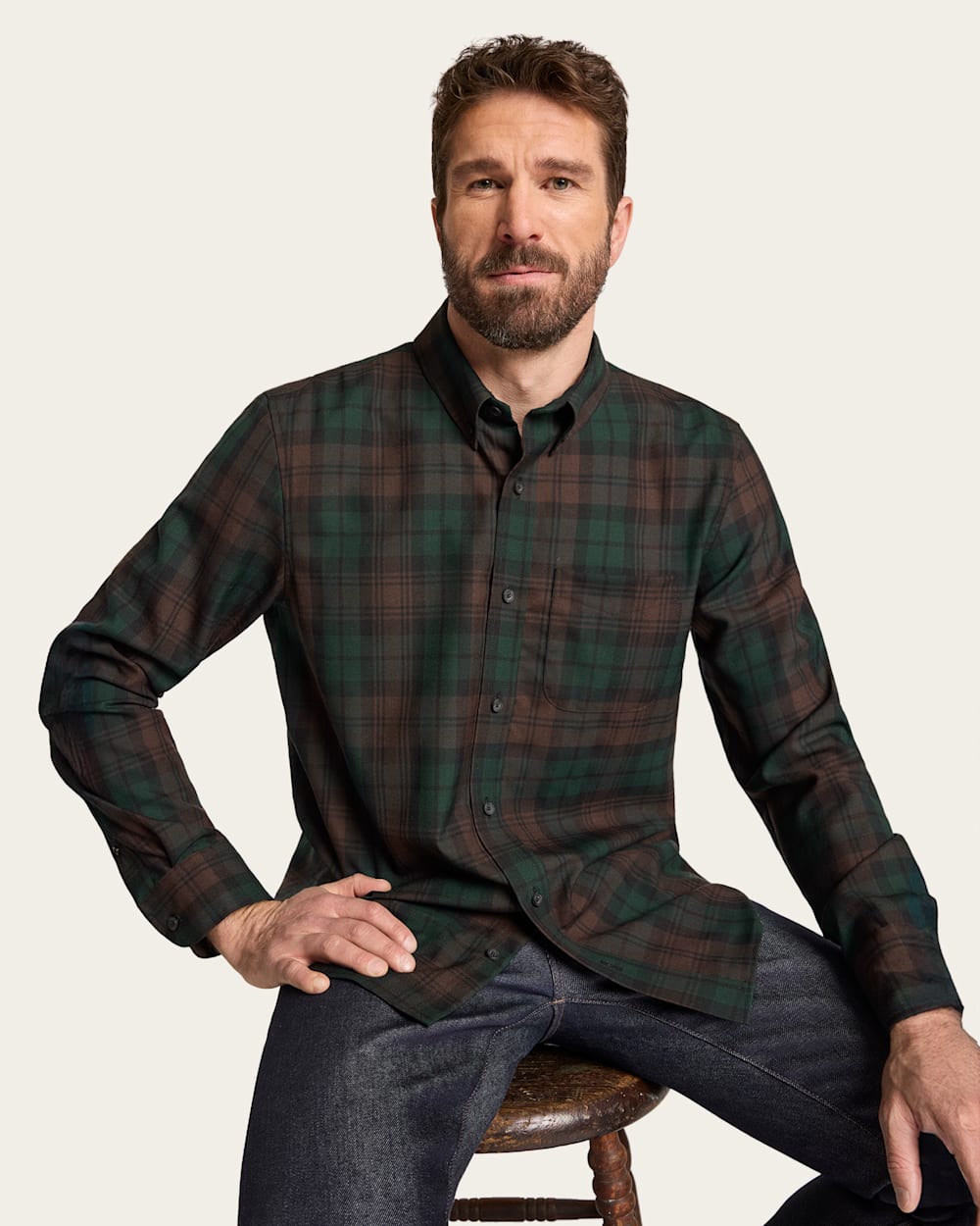 MEN'S SIR PENDLETON MERINO SHIRT IN BROWN WATCH TARTAN image number 1