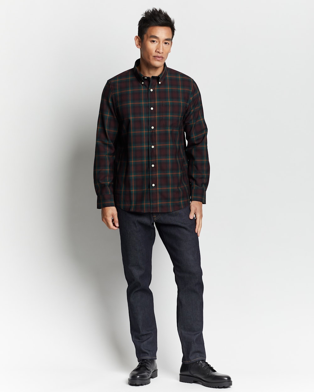 AIRLOOM MERINO SIR PENDLETON SHIRT IN BURGUNDY/OLIVE OMBRE image number 1