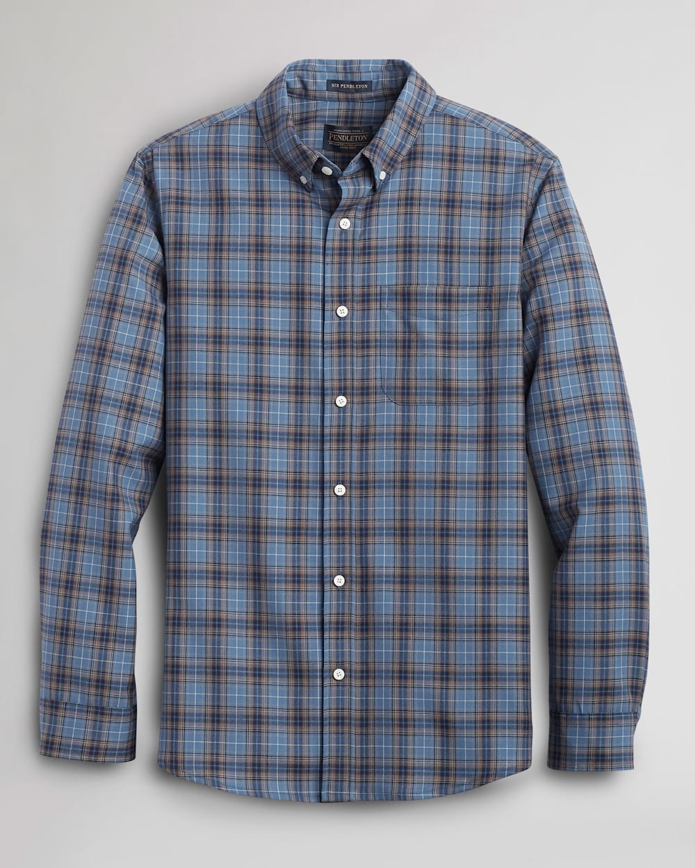 AIRLOOM MERINO SIR PENDLETON SHIRT IN BLUE/TAN PLAID image number 1