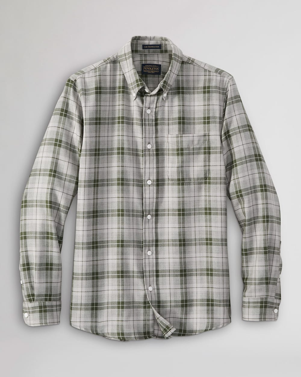 AIRLOOM MERINO SIR PENDLETON SHIRT IN SILVER MIX/GREEN PLAID image number 1