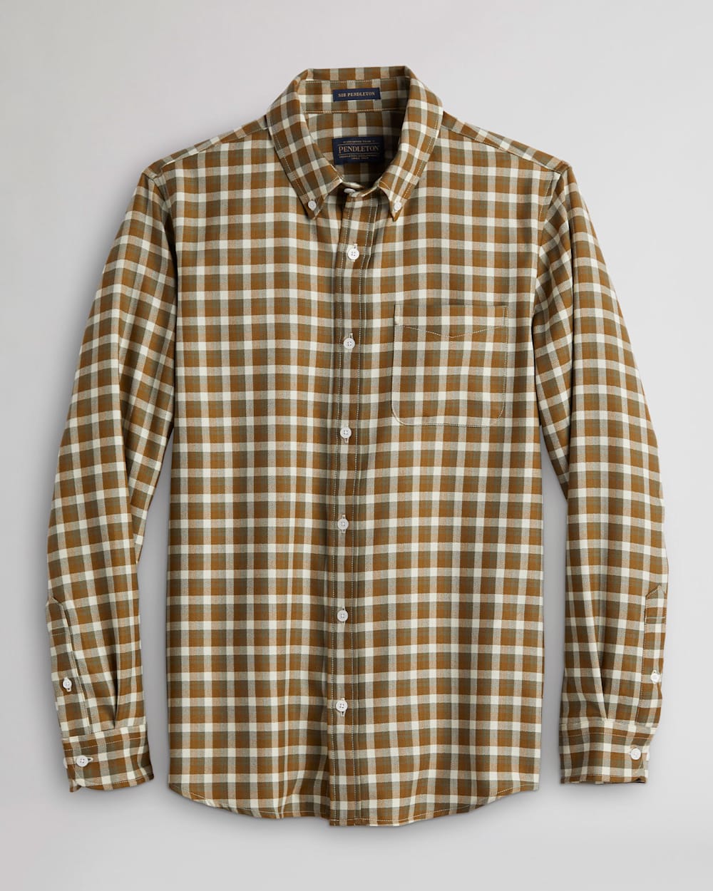 AIRLOOM MERINO SIR PENDLETON SHIRT IN BRONZE/IVORY PLAID image number 1