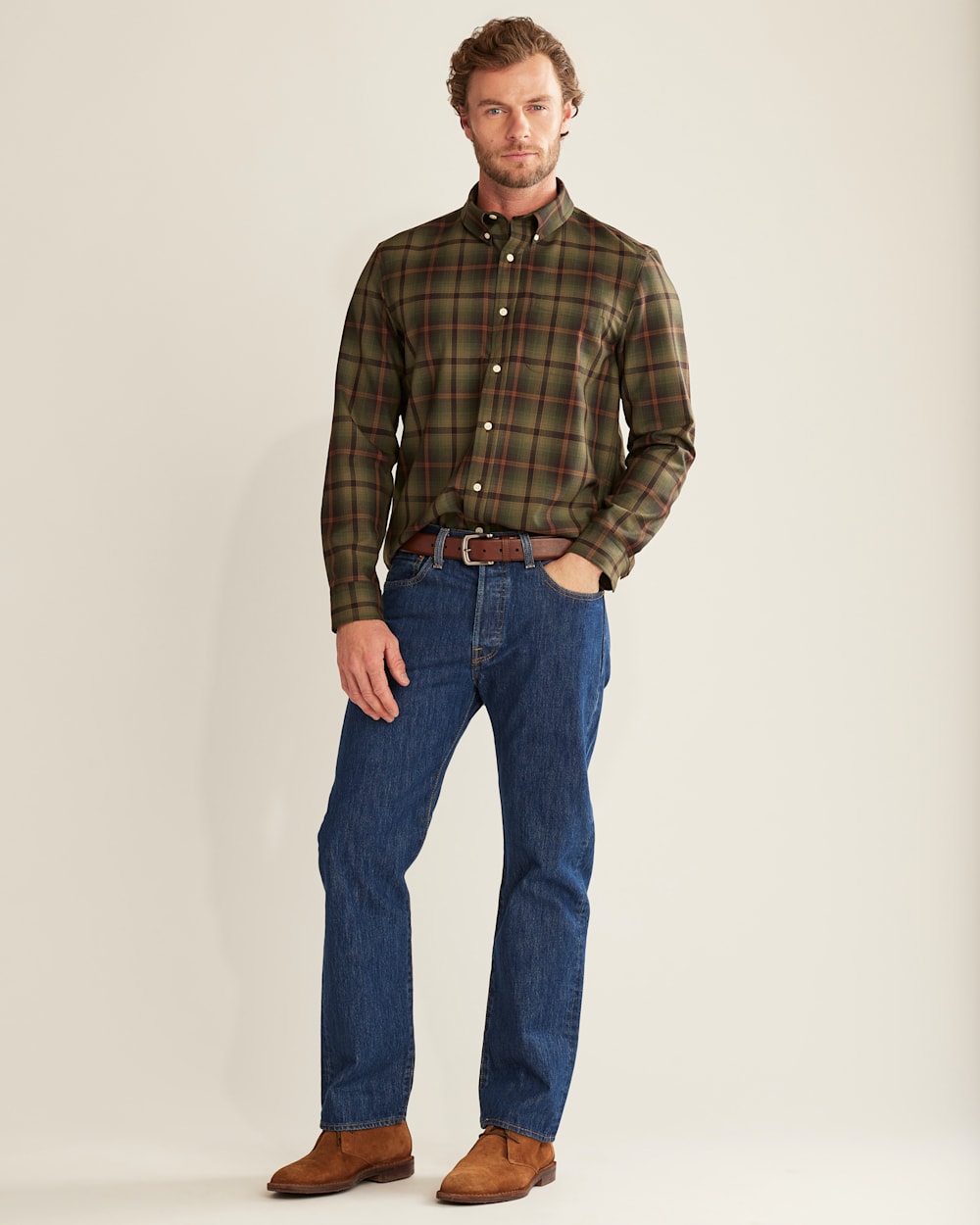 SIR PENDLETON MERINO SHIRT IN GREEN/COPPER PLAID image number 1