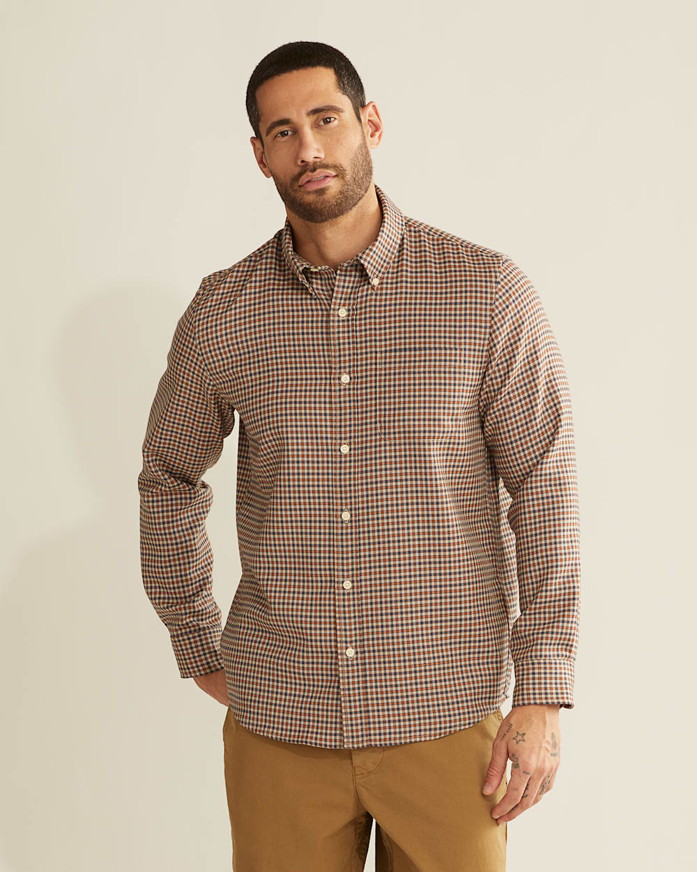 SIR PENDLETON MERINO SHIRT IN COPPER/BLUE GUN CLUB CHECK image number 1