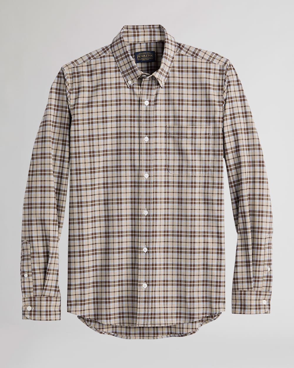 MEN'S EVERGREEN STRETCH MERINO SHIRT IN TAN/BROWN/BLUE PLAID image number 1