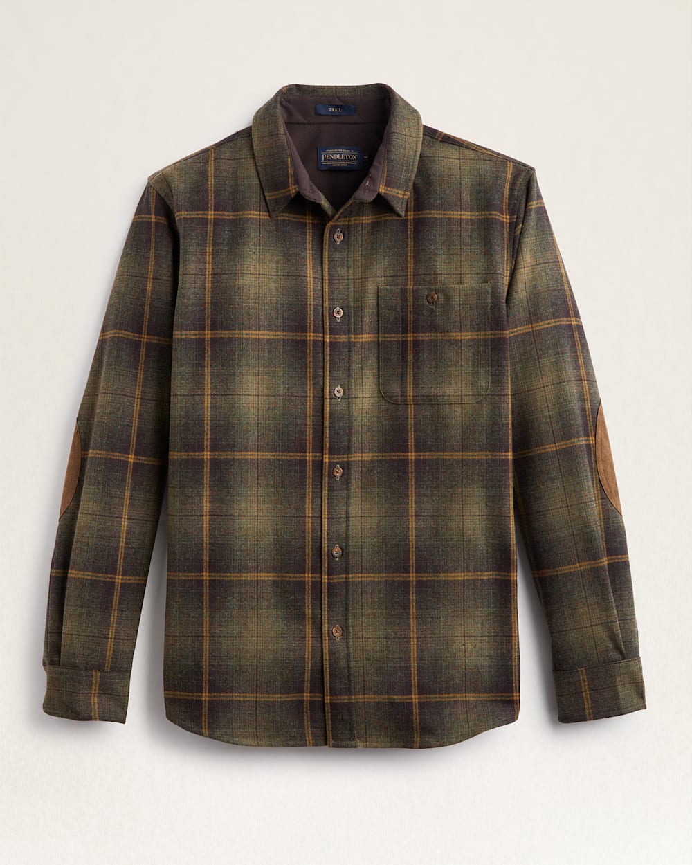 MEN'S PLAID ELBOW-PATCH TRAIL SHIRT IN GREEN/BROWN OMBRE image number 1