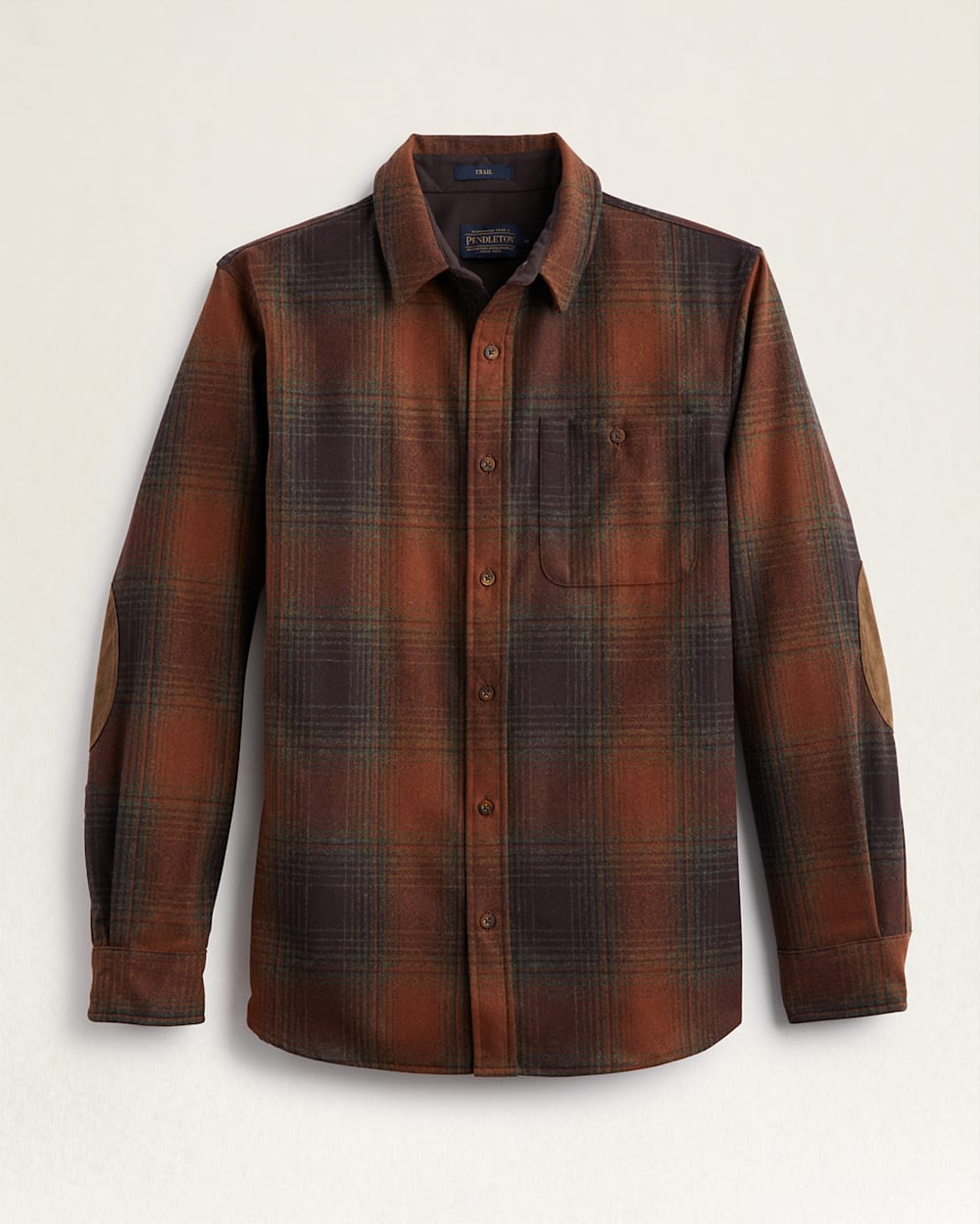 MEN'S PLAID ELBOW-PATCH TRAIL SHIRT IN BROWN/GREEN MIX OMBRE image number 1
