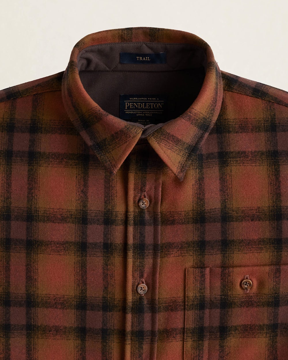 ALTERNATE VIEW OF MEN'S PLAID ELBOW-PATCH TRAIL SHIRT IN BROWN/BRICK OMBRE image number 2