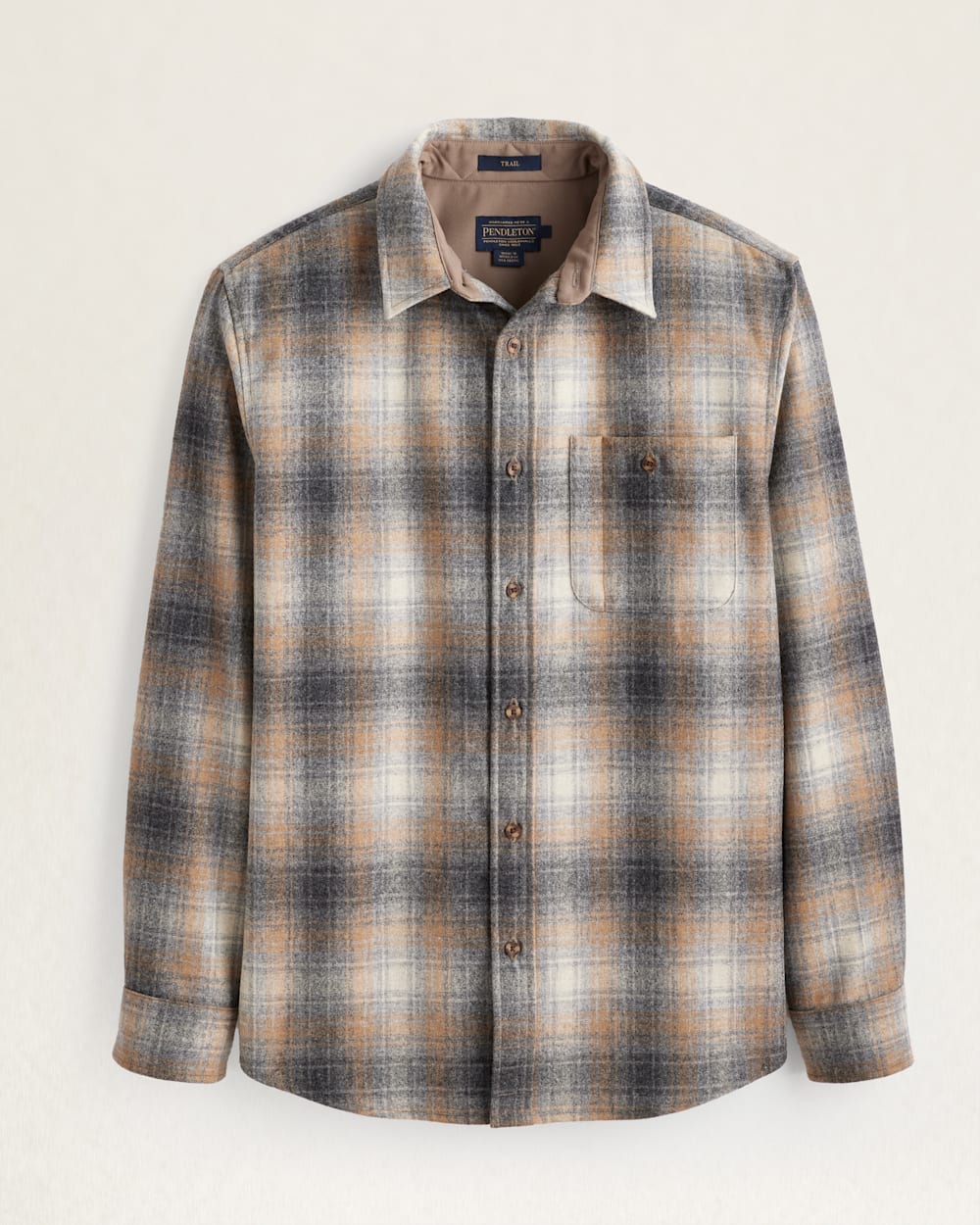 MEN'S PLAID ELBOW-PATCH TRAIL SHIRT IN GREY/TAN MIX PLAID image number 1