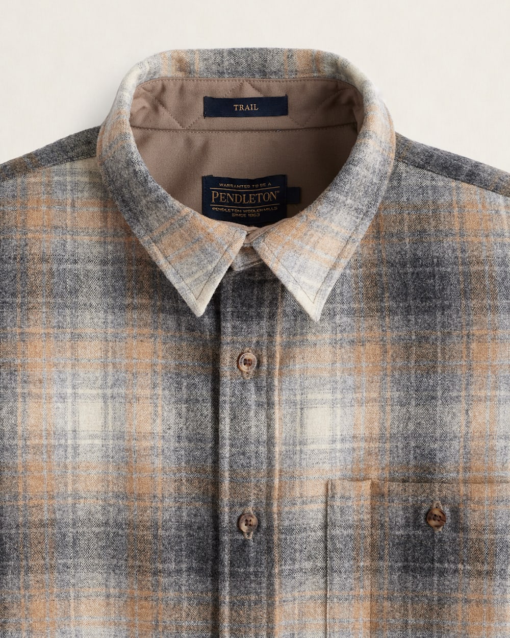 ALTERNATE VIEW OF MEN'S PLAID ELBOW-PATCH TRAIL SHIRT IN GREY/TAN MIX PLAID image number 2