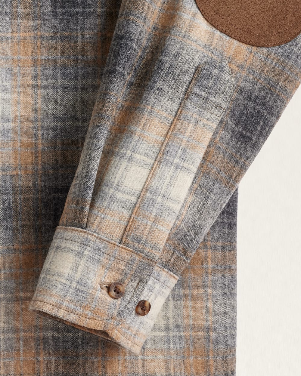 ALTERNATE VIEW OF MEN'S PLAID ELBOW-PATCH TRAIL SHIRT IN GREY/TAN MIX PLAID image number 3