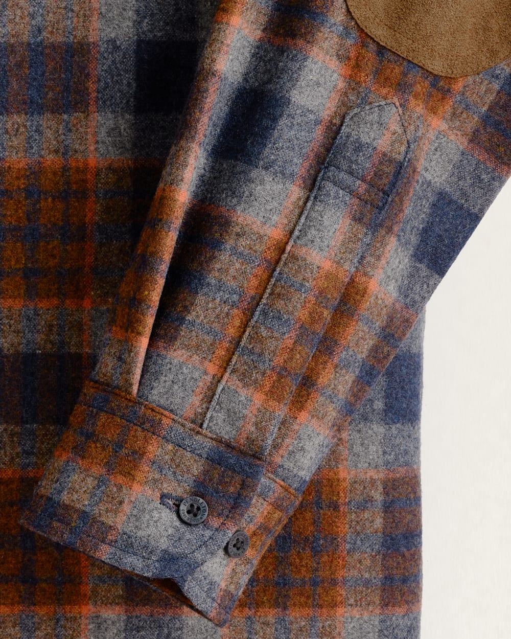 ALTERNATE VIEW OF MEN'S PLAID ELBOW-PATCH TRAIL SHIRT IN NAVY MIX/ORANGE PLAID image number 2