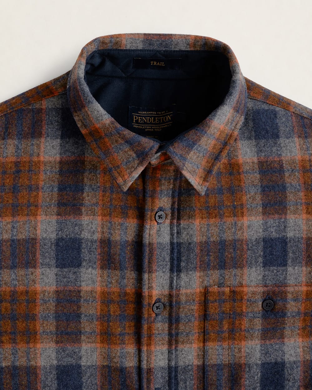 ALTERNATE VIEW OF MEN'S PLAID ELBOW-PATCH TRAIL SHIRT IN NAVY MIX/ORANGE PLAID image number 3