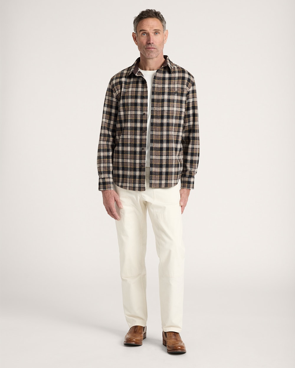 ALTERNATE VIEW OF MEN'S PLAID ELBOW-PATCH TRAIL SHIRT IN BROWN/YELLOW PLAID image number 5