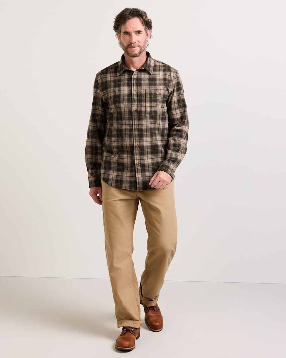 ALTERNATE VIEW OF MEN'S PLAID TRAIL SHIRT IN BROWN/GREEN PLAID image number 5