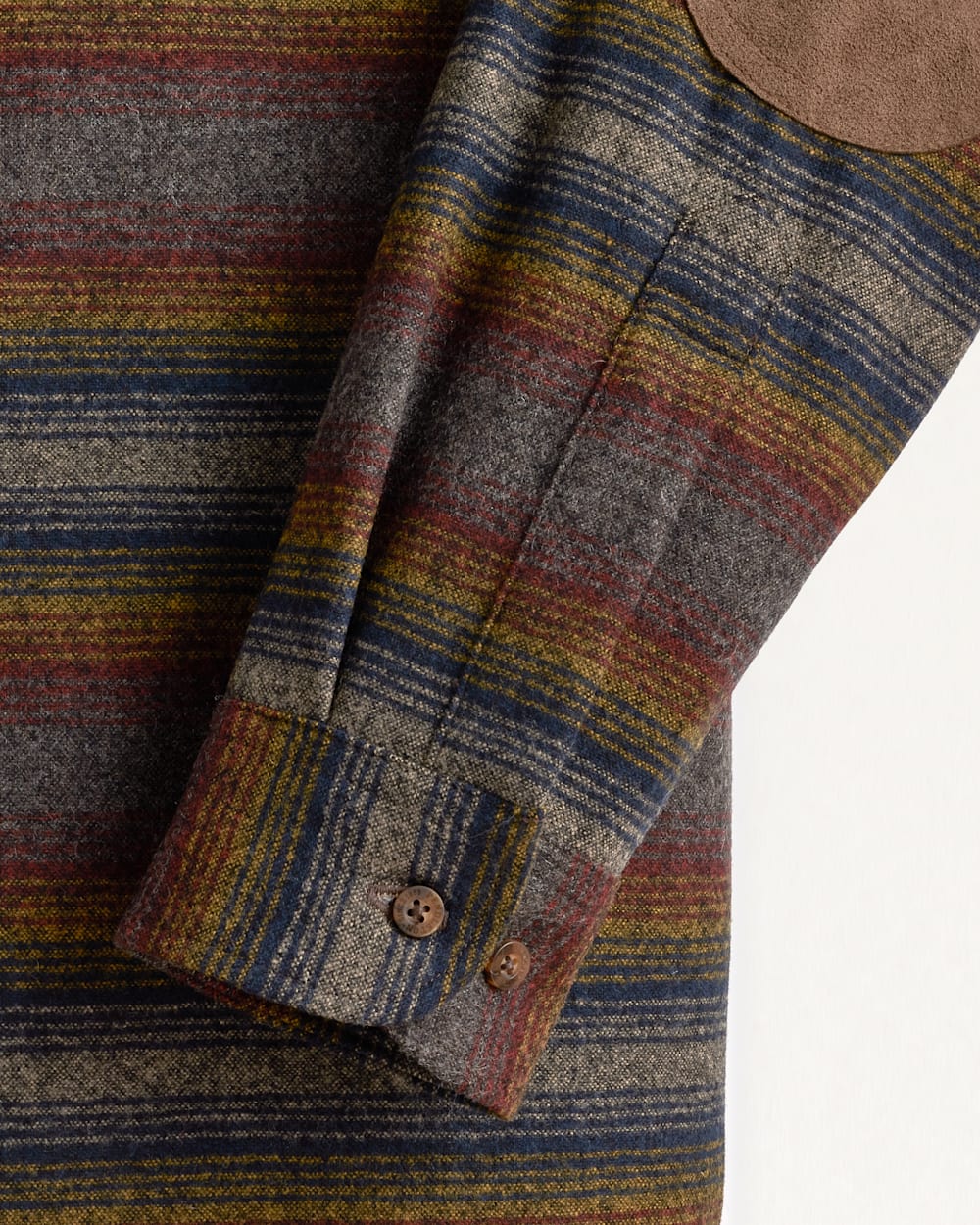 ALTERNATE VIEW OF MEN'S STRIPE ELBOW-PATCH TRAIL SHIRT IN BROWN MULTI OMBRE STRIPE image number 2