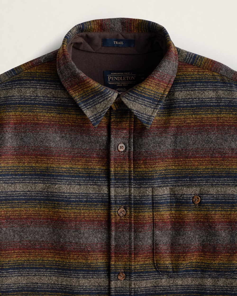 ALTERNATE VIEW OF MEN'S STRIPE ELBOW-PATCH TRAIL SHIRT IN BROWN MULTI OMBRE STRIPE image number 3
