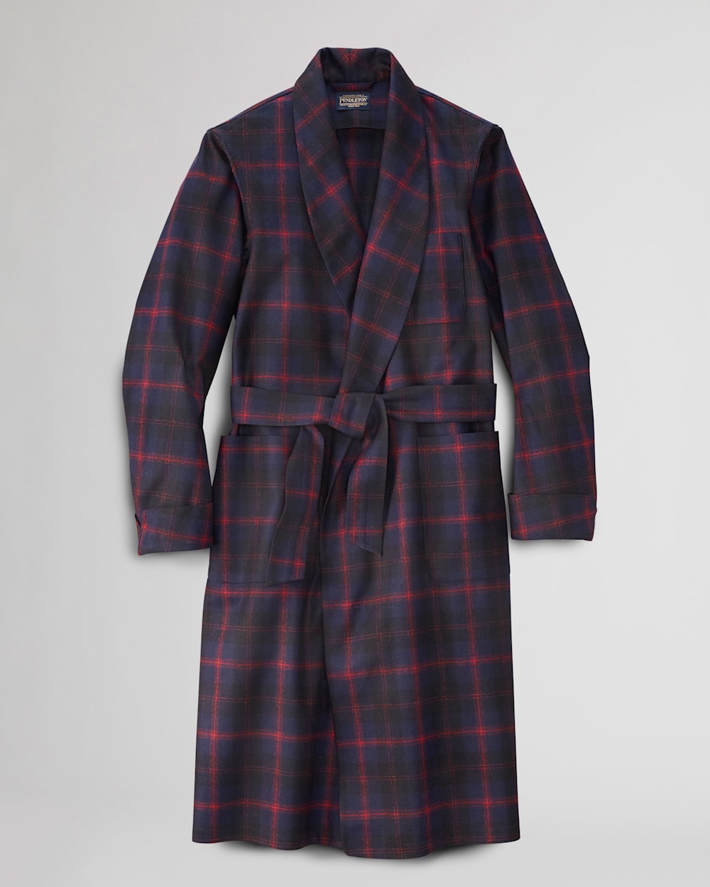 MEN'S WASHABLE WHISPERWOOL ROBE IN NAVY/RED ANGUS TARTAN image number 1