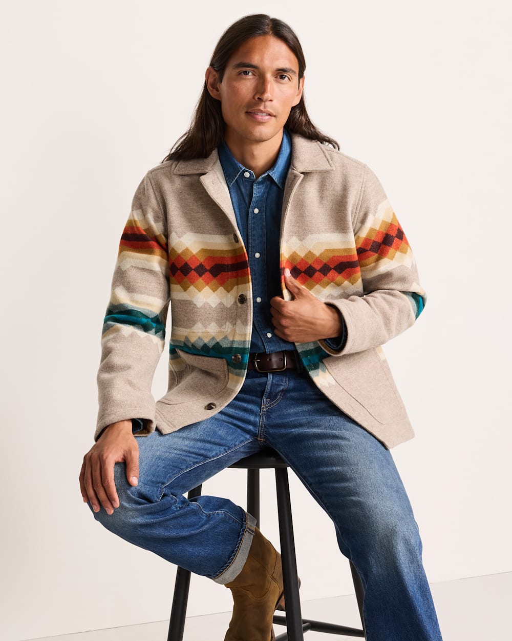 ADDIE ROANHORSE X PENDLETON MIDDLE WATERS WOOL COAT IN MIDDLE WATERS image number 1