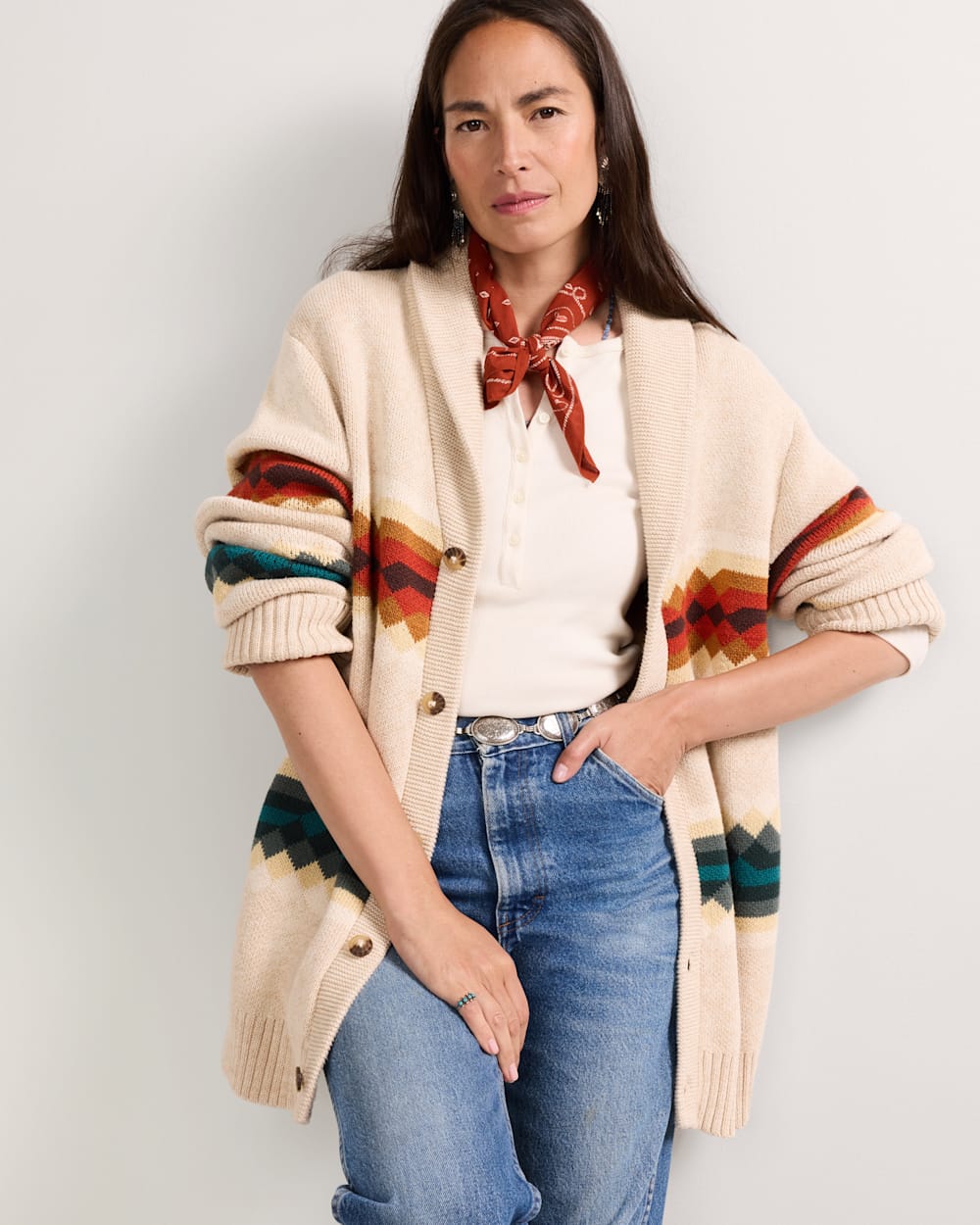 ADDIE ROANHORSE X PENDLETON MIDDLE WATERS COTTON CARDIGAN IN MIDDLE WATERS image number 1