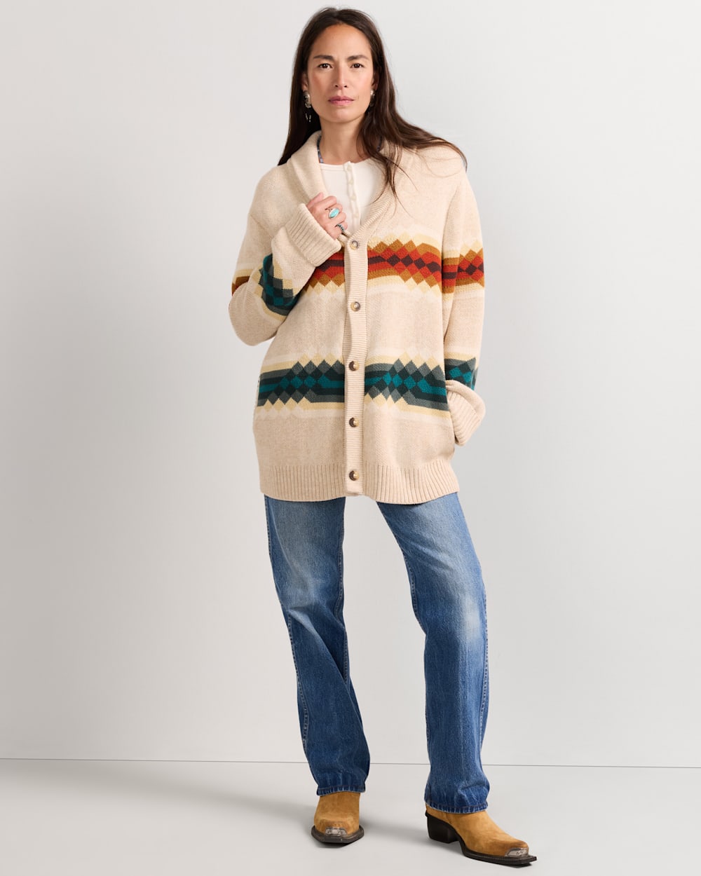 ALTERNATE VIEW OF ADDIE ROANHORSE X PENDLETON MIDDLE WATERS COTTON CARDIGAN IN MIDDLE WATERS image number 2
