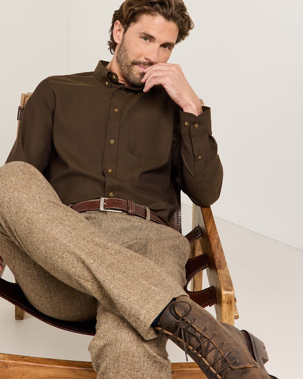 MEN'S MILL MERINO SHIRT IN BROWN/GREEN image number 1
