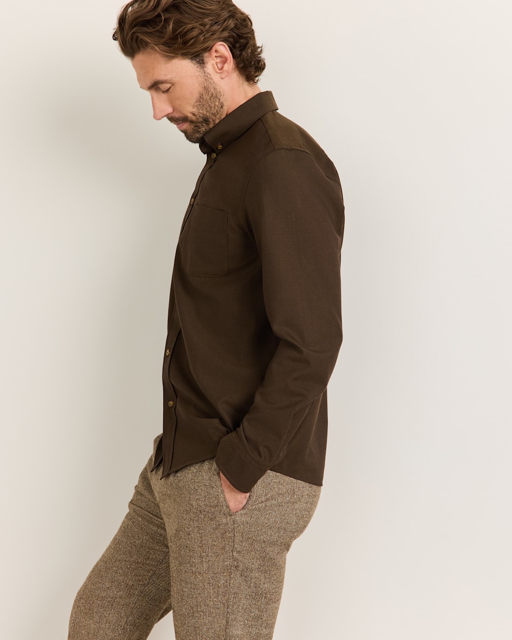 ALTERNATE VIEW OF MEN'S MILL MERINO SHIRT IN BROWN/GREEN image number 3