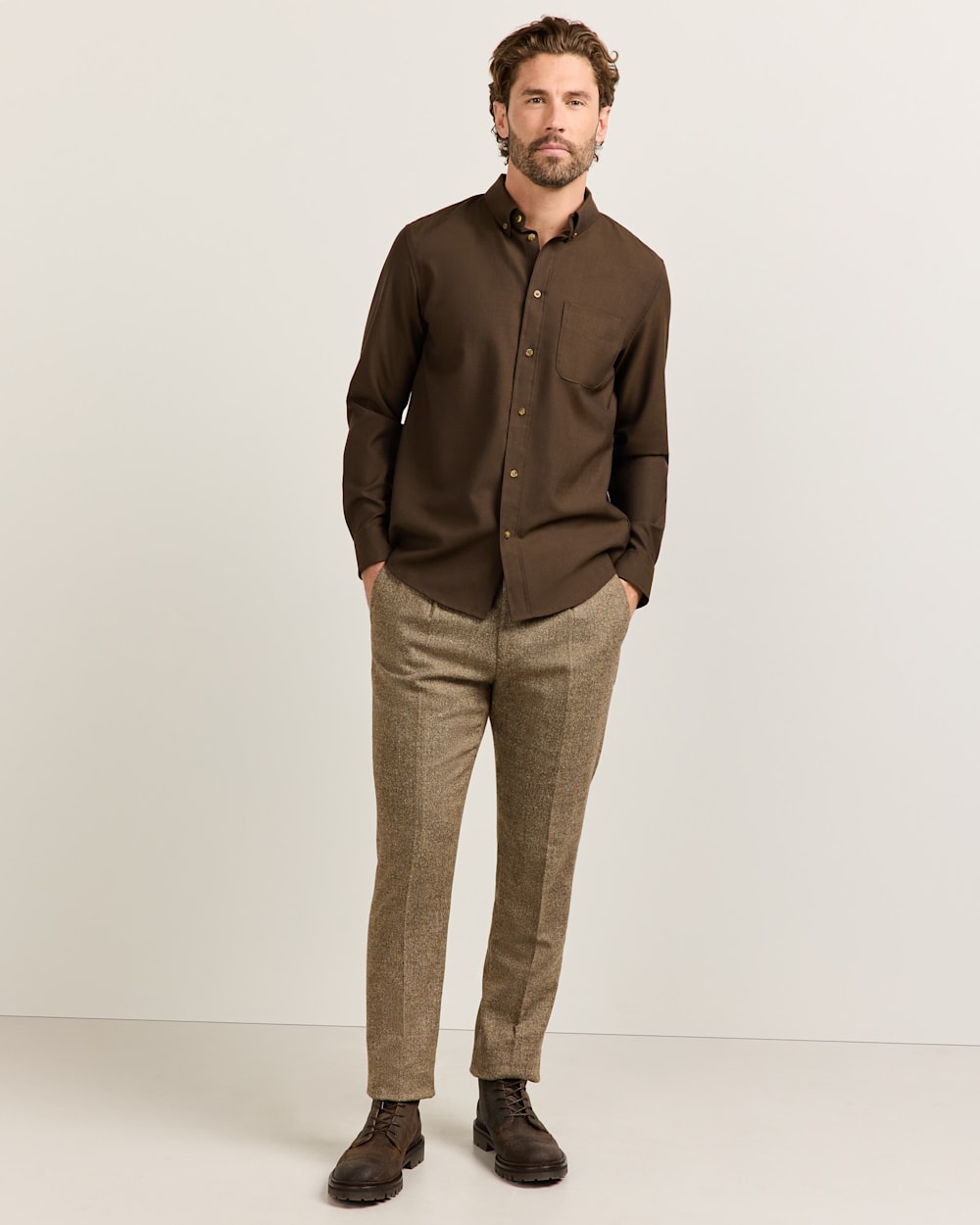 ALTERNATE VIEW OF MEN'S MILL MERINO SHIRT IN BROWN/GREEN image number 6