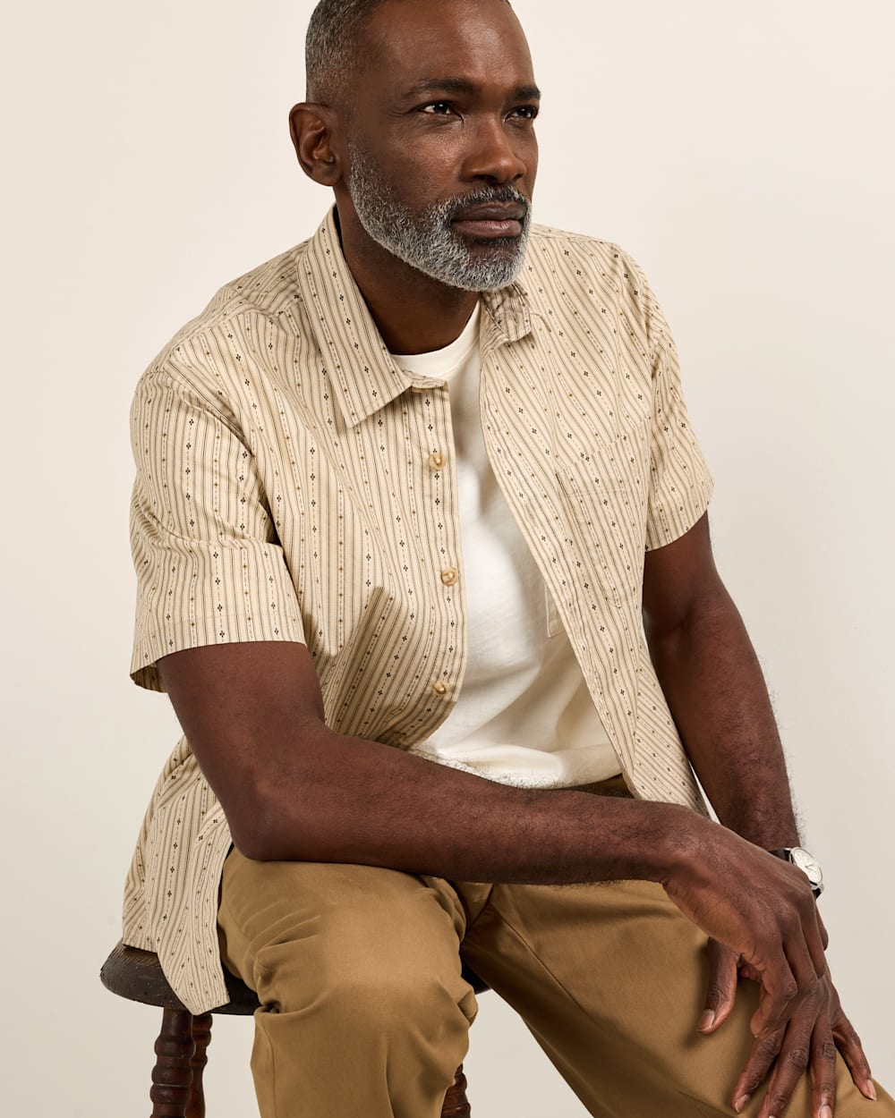 MEN'S SHORT-SLEEVE SHORELINE COTTON SHIRT IN ECRU HARDING STRIPE image number 1