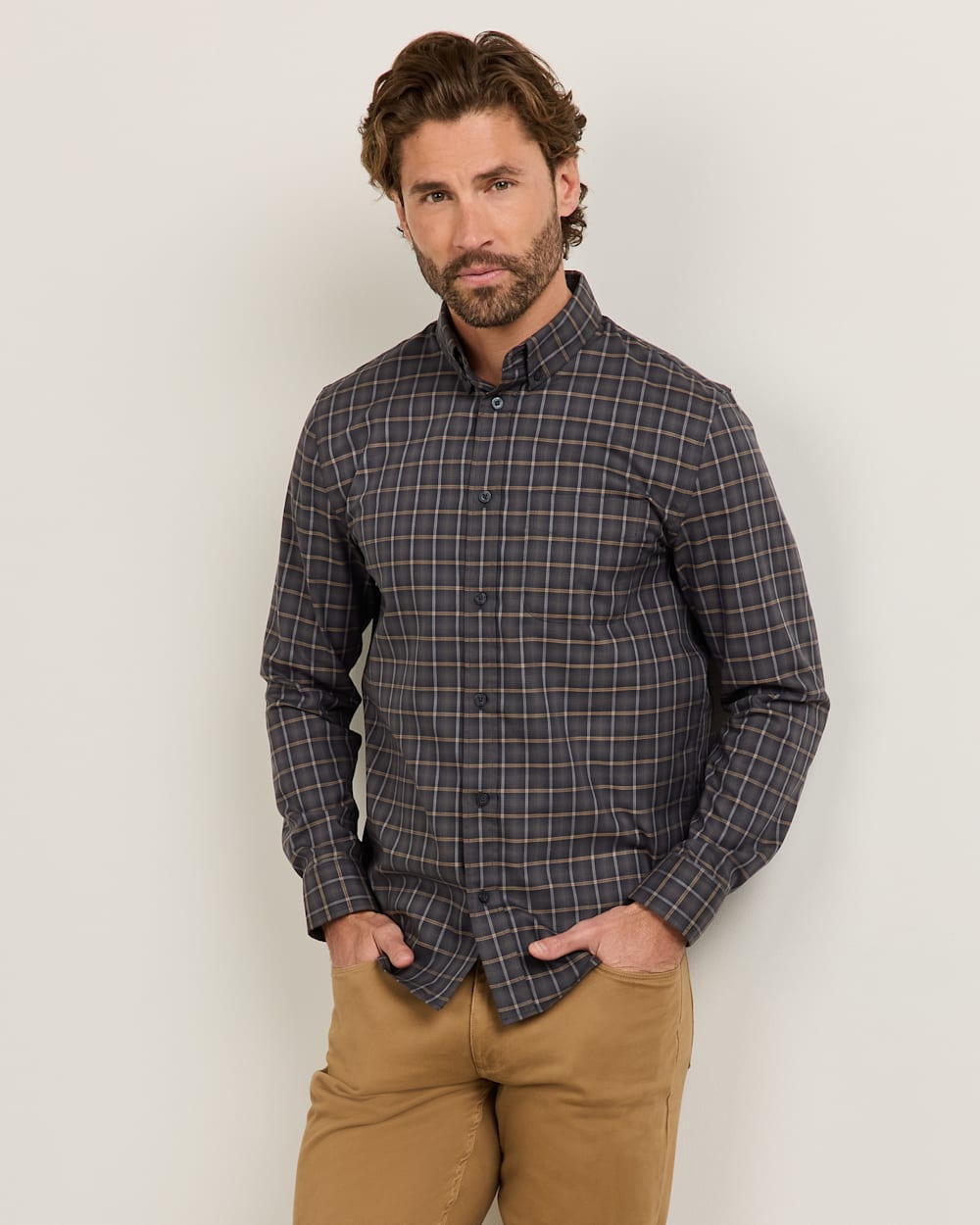 ALTERNATE VIEW OF MEN'S FREMONT COTTON SHIRT IN NAVY CHECK image number 2