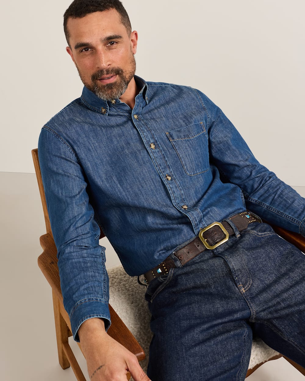 ALTERNATE VIEW OF MEN'S RILEY DENIM SHIRT IN BLUE DENIM image number 5