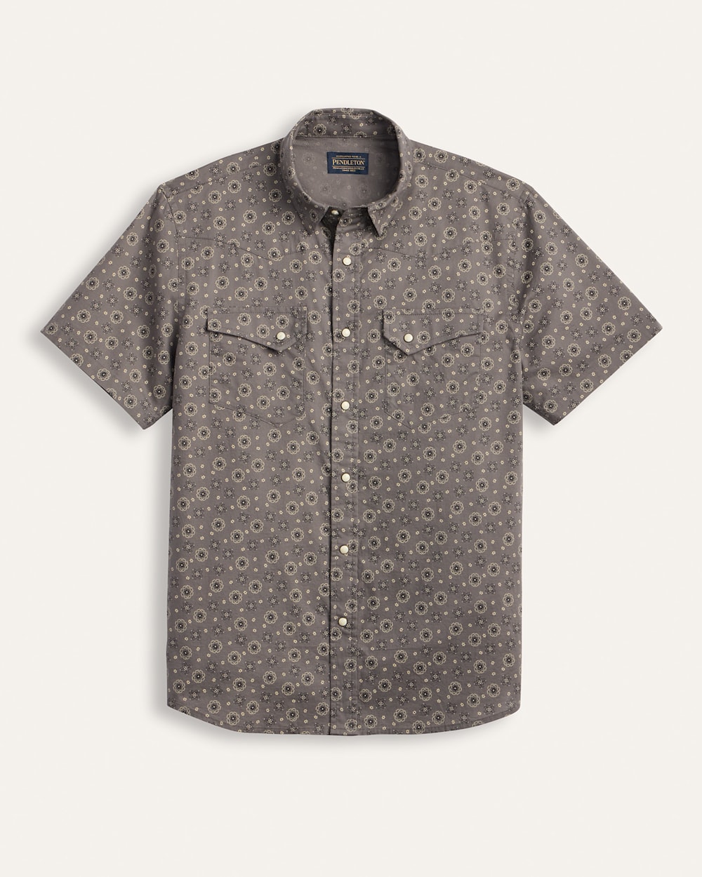 MEN'S SHORT-SLEEVE LARAMIE SNAP-FRONT SHIRT IN GREY WESTERN DITSY image number 1