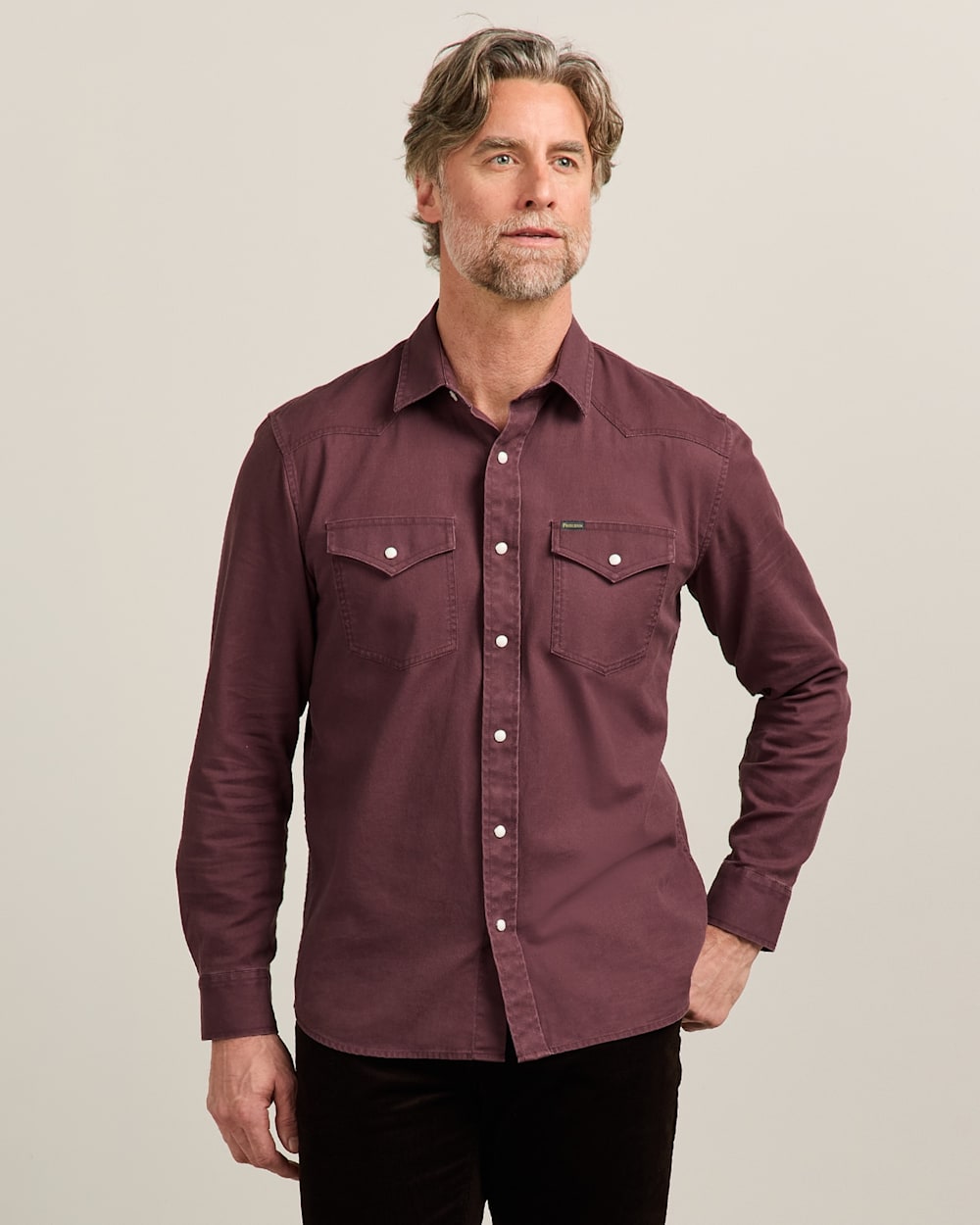 ALTERNATE VIEW OF MEN'S DILLON WESTERN TWILL SHIRT IN WASHED BERRY image number 5