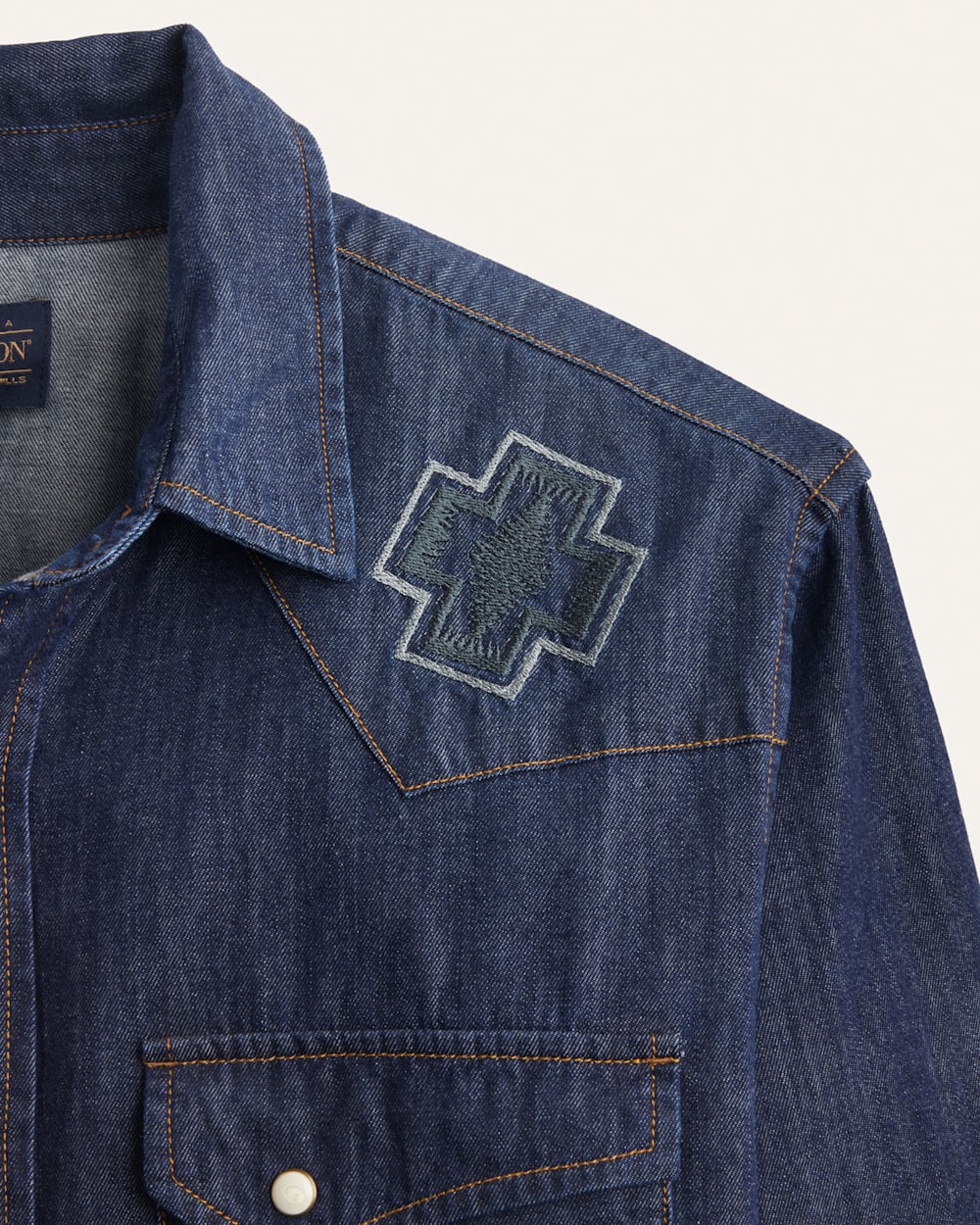 ALTERNATE VIEW OF MEN'S RODEO EMBROIDERED DENIM GAMBLER SHIRT IN DARK DENIM/RODEO image number 3