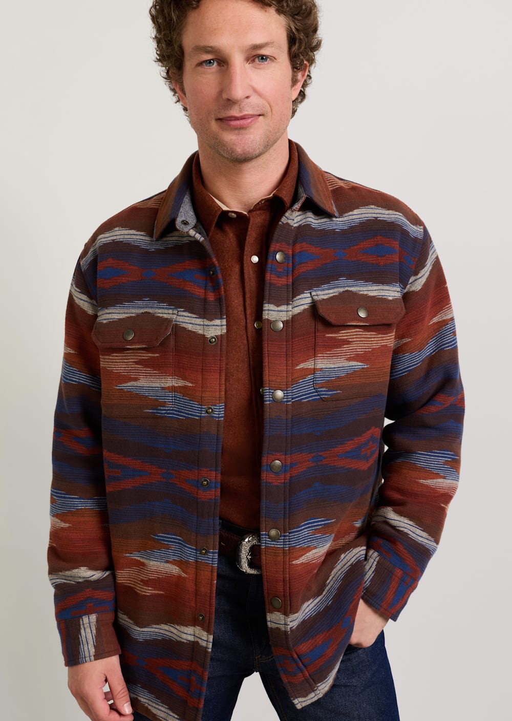 MEN'S CROWN POINT QUILTED COTTON SHIRT JACKET IN BLUE/RED image number 1