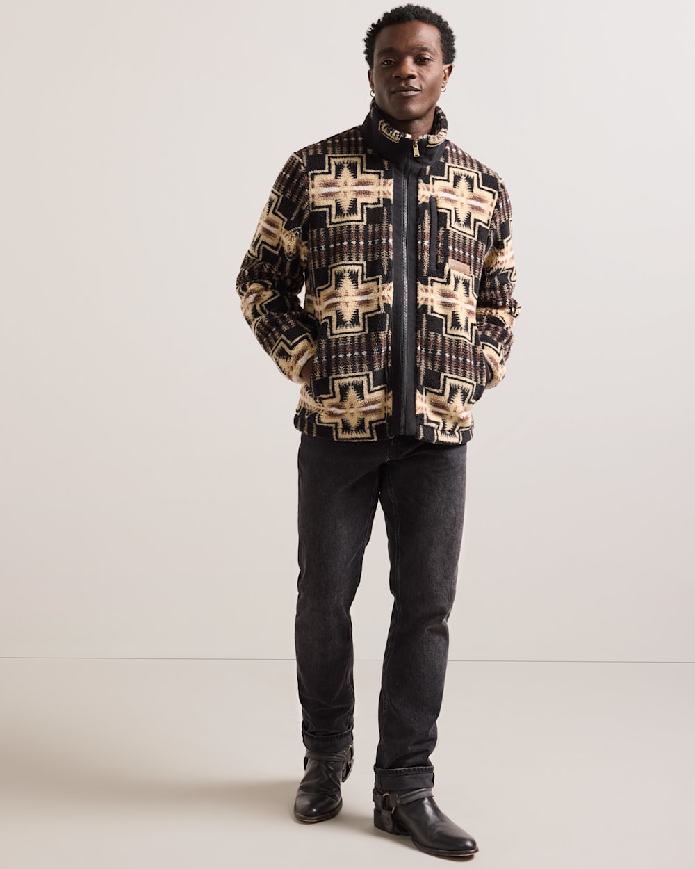 MEN'S HARDING FLEECE JACKET IN BLACK/TAN image number 1