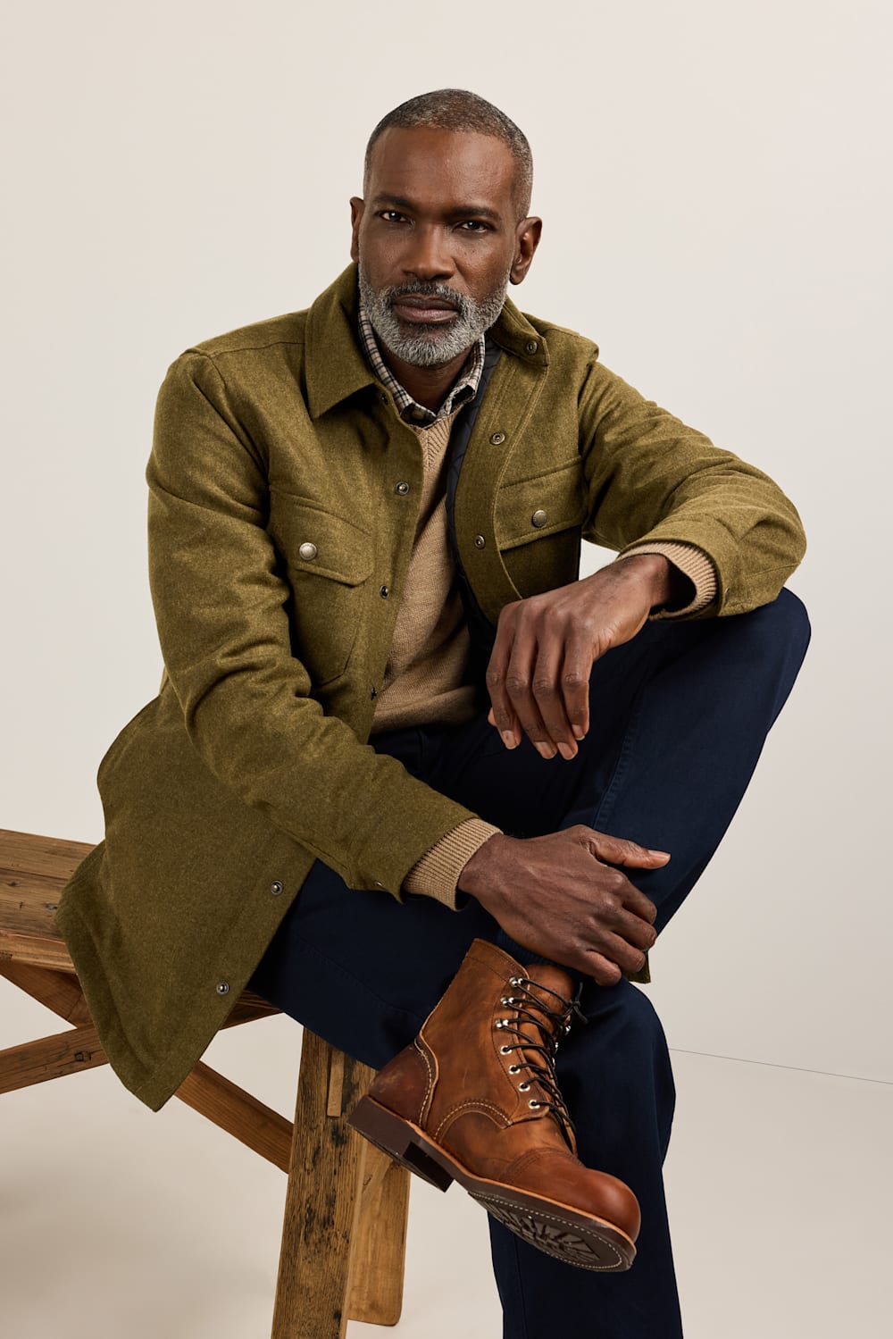 MEN'S QUILTED WOOL CPO JACKET IN GREEN MIX image number 1