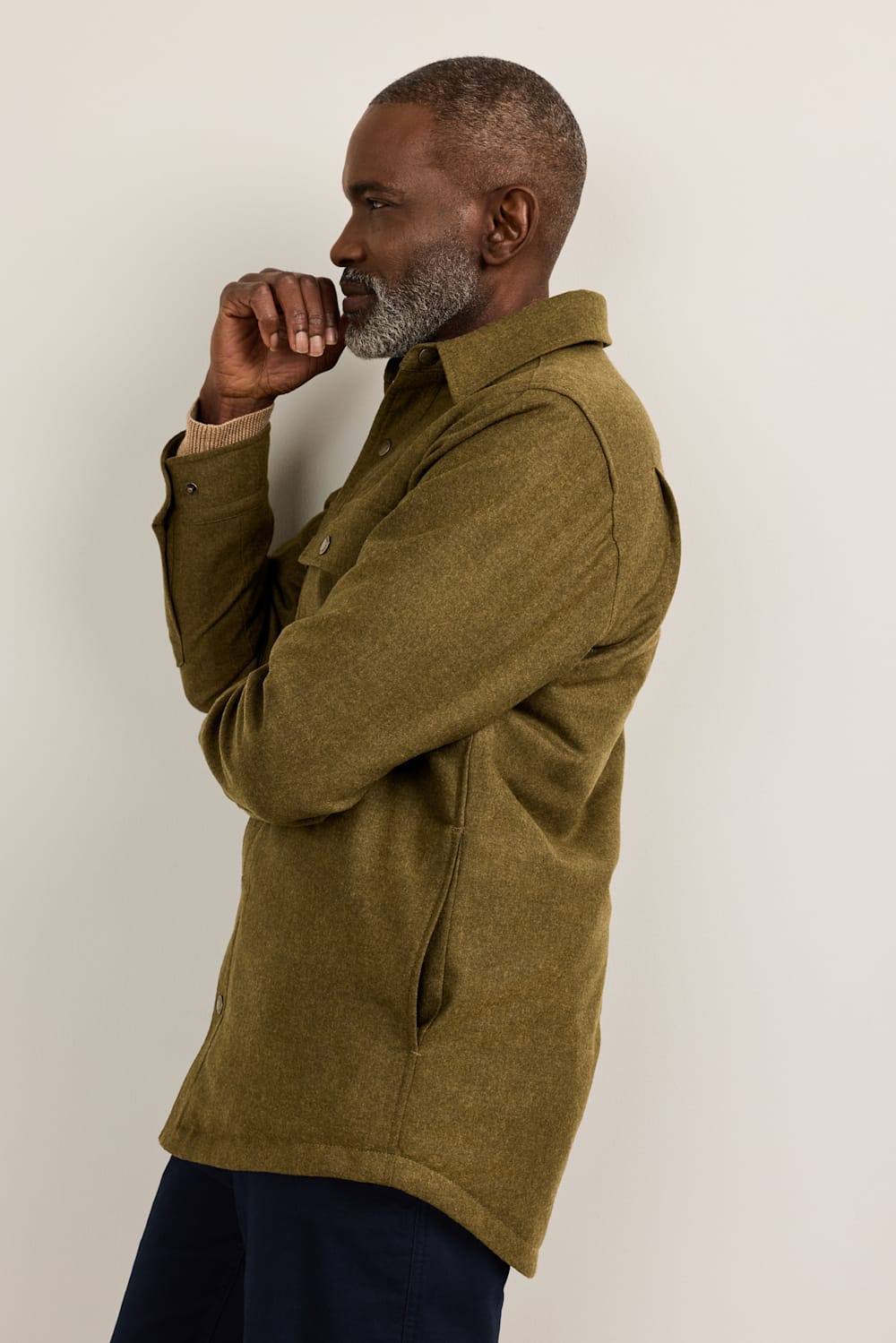 ALTERNATE VIEW OF MEN'S QUILTED WOOL CPO JACKET IN GREEN MIX image number 3