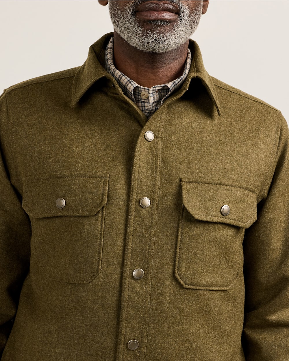 ALTERNATE VIEW OF MEN'S QUILTED WOOL CPO JACKET IN GREEN MIX image number 5