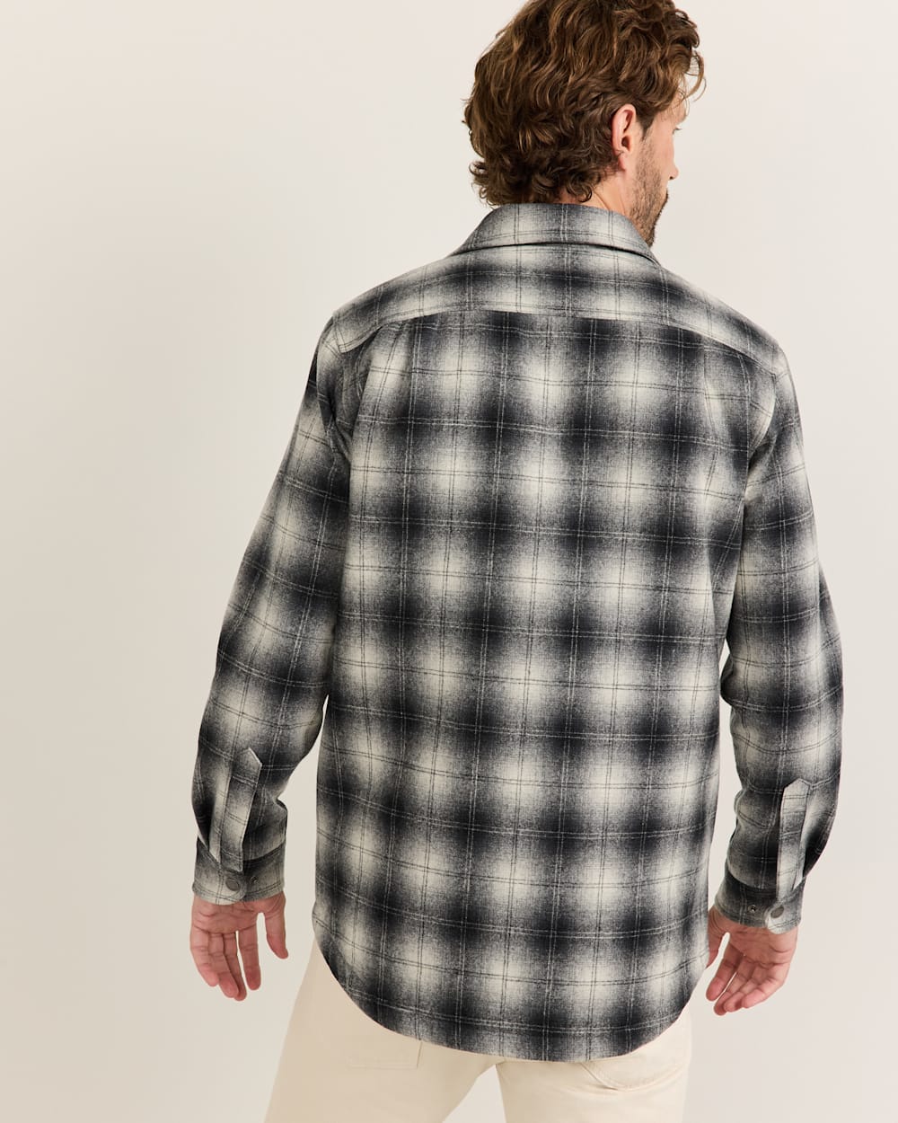 ALTERNATE VIEW OF MEN'S PLAID QUILTED WOOL CPO JACKET IN CHARCOAL OMBRE image number 3
