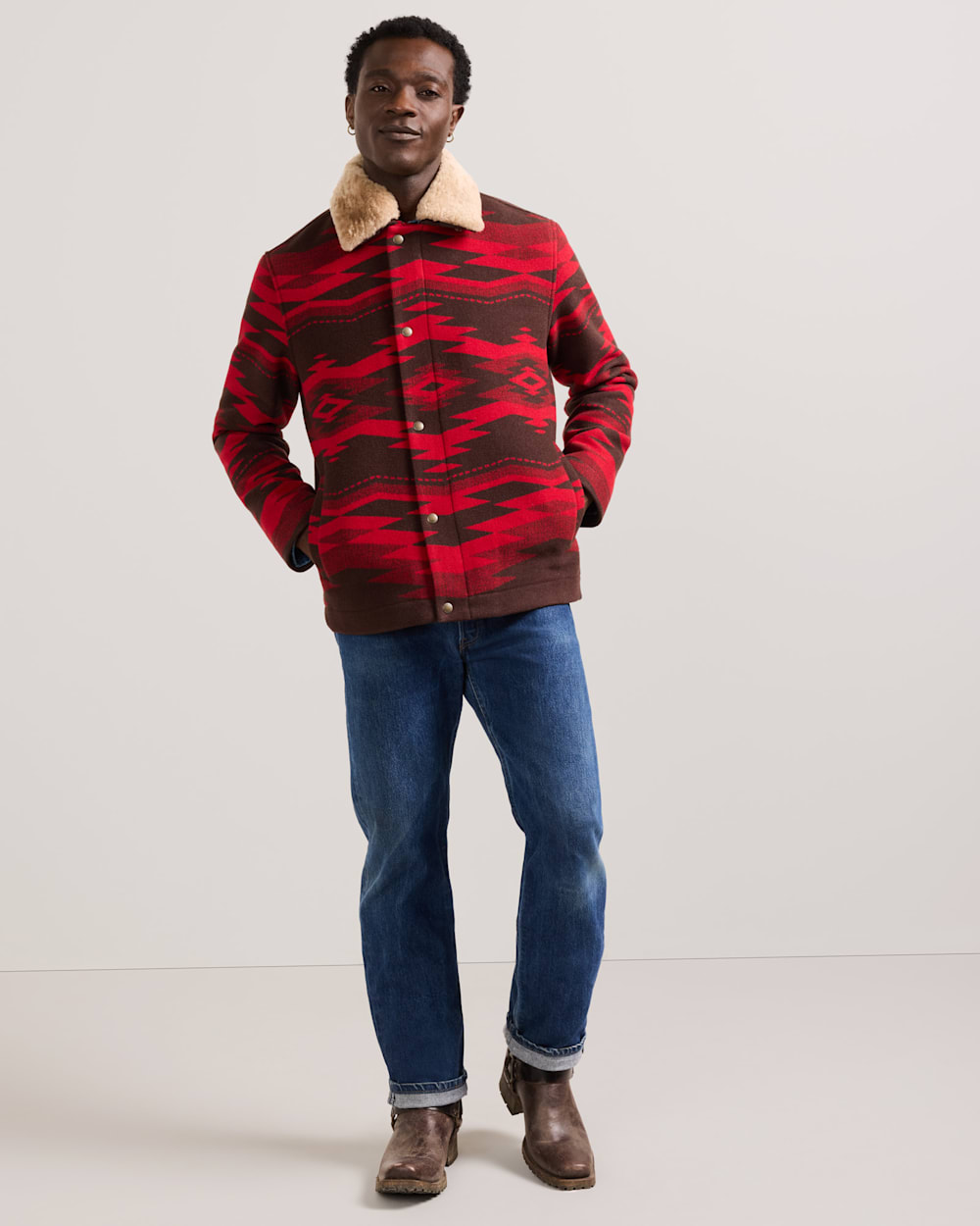 MEN'S SIVLERTON CROWN POINT SHEARLING COLLAR WOOL COAT IN RED image number 1