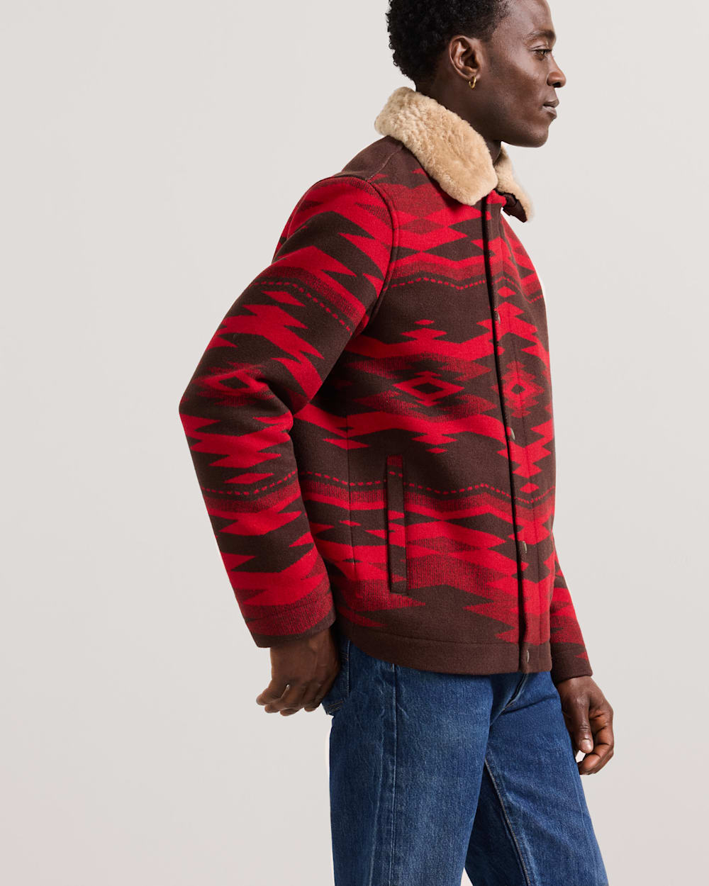 ALTERNATE VIEW OF MEN'S SIVLERTON CROWN POINT SHEARLING COLLAR WOOL COAT IN RED image number 2