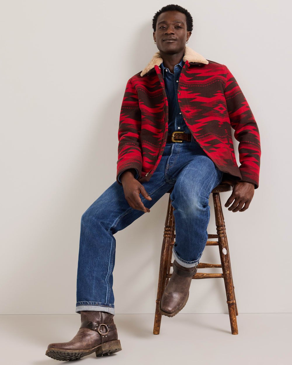 ALTERNATE VIEW OF MEN'S SIVLERTON CROWN POINT SHEARLING COLLAR WOOL COAT IN RED image number 5