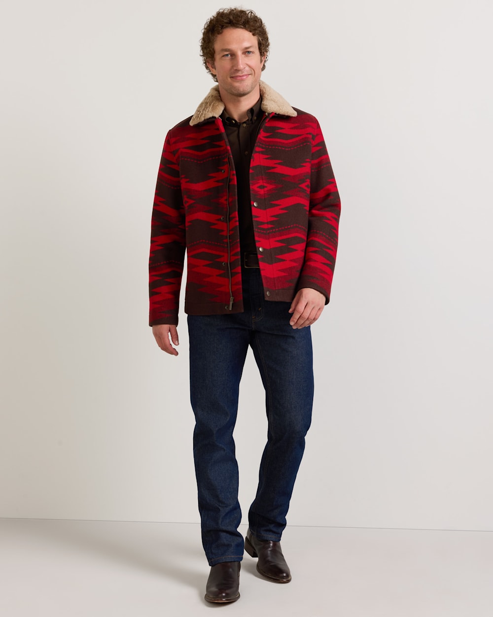 ALTERNATE VIEW OF MEN'S SIVLERTON CROWN POINT SHEARLING COLLAR WOOL COAT IN RED image number 6