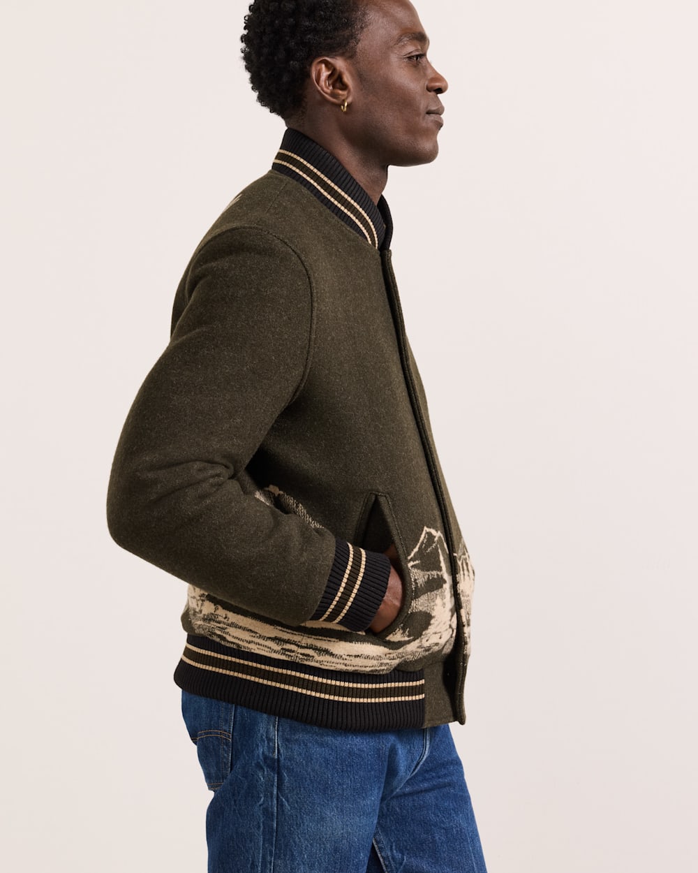 ALTERNATE VIEW OF MEN'S LOOKOUT VALLEY VARSITY WOOL JACKET IN GREEN image number 3