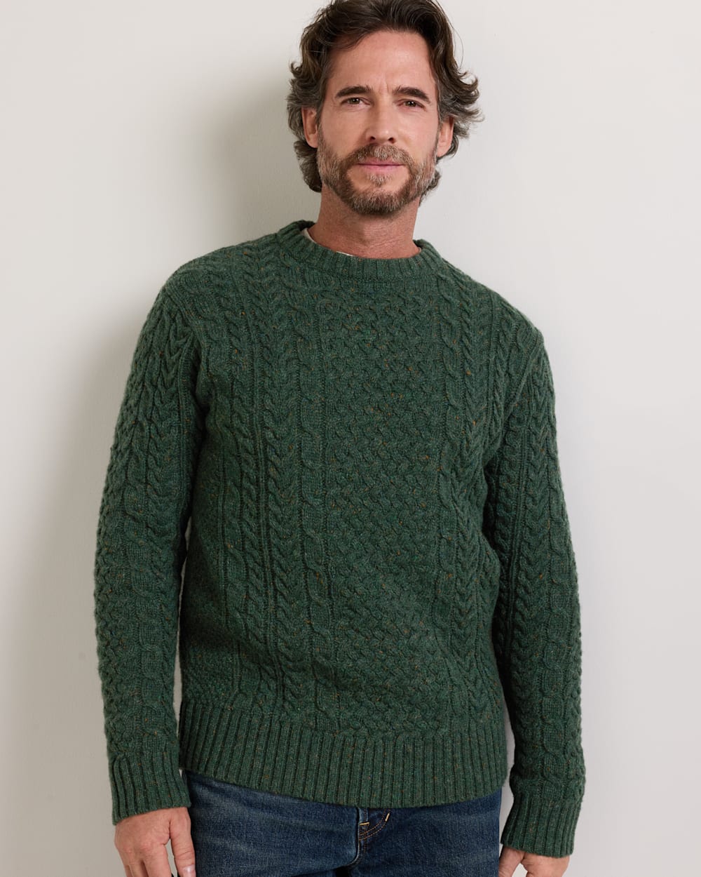 MEN'S WOOL DONEGAL FISHERMAN SWEATER IN ELM image number 1