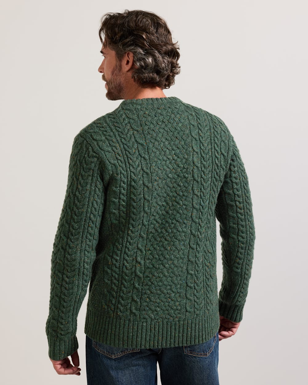 ALTERNATE VIEW OF MEN'S WOOL DONEGAL FISHERMAN SWEATER IN ELM image number 2